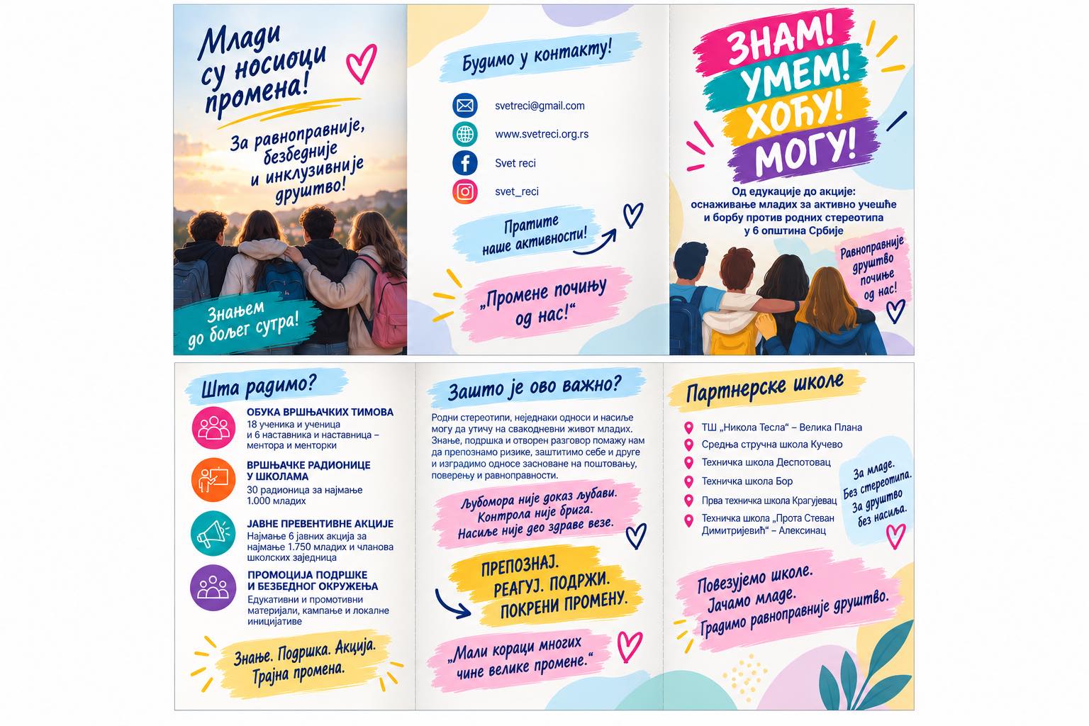 FLAJER-2.STRANA ЗНАМ! УМЕМ! ХОЋУ! МОГУ! Од едукације до акције: оснаживање младих за активно учешће и борбу против родних стереотипа у 6 општина Србије